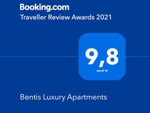 Certyfikat, podpis lub inny dokument wystawiony w obiekcie Bentis Luxury Apartments