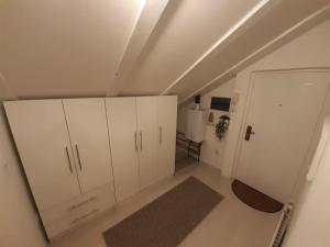 een kamer met witte kasten en een witte deur bij Apartman Joy in Pasuljište
