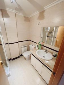 y baño con aseo y lavamanos. en Apartamento Playa Arrabassada en Tarragona
