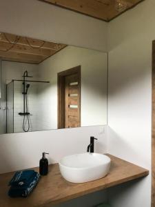 Koupelna v ubytování Sworna łąka z zewnętrznym SPA- sauna, jacuzzi, balia