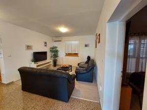 uma sala de estar com dois sofás e uma TV em Apartment Luisa em Poreč