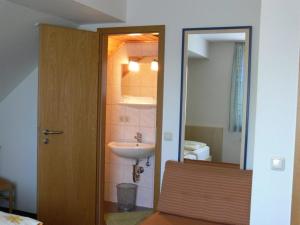a bathroom with a sink and a mirror at Pension zur Einkehr in Allersberg