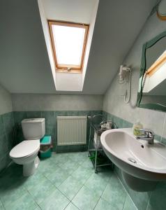 a bathroom with a toilet and a sink at Penzión Vila Petra Bed&Breakfast in Veľký Slavkov