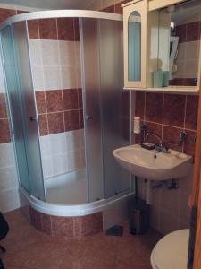 a bathroom with a shower and a sink at Apartmani Mima in Nečujam