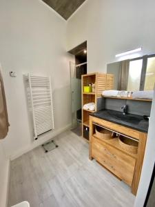 ein kleines Bad mit einem Waschbecken und einer Theke in der Unterkunft Appartement Idéal en centre ville in Montpellier
