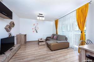 a living room with a couch and a tv at Apartament Carpe Diem Brasov in Braşov