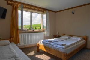 a bedroom with a bed and a window at Ośrodek Wypoczynkowy u Bartka in Czerwienne