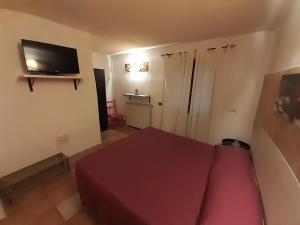 a room with a bed and a television on a wall at LA GROTTA Bed and Breakfast in Castel Giorgio