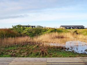 a house on top of a hill with a pond at 5 person holiday home in Fan in Fanø