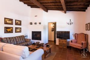 a living room with a couch and a tv at Quinta do Poço Novo in Alcáçovas