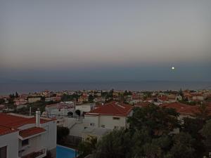 a view of a city with houses and the ocean at Maris full apartment with roof garden access in Chios +3 photos