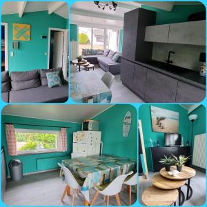 un collage de cuatro fotos de una sala de estar en Surfin en Koksijde