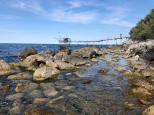 skalisty brzeg z mostem w wodzie w obiekcie Agriturismo La Costa dei Trabocchi w mieście Torino di Sangro