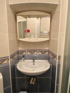 uma casa de banho com um lavatório e um espelho em Villa Milada em Portorož