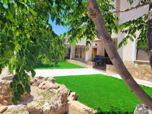 CasicasにあるHouse with Jacuzzi and Mountain Views in Noguericasの緑草の庭と家