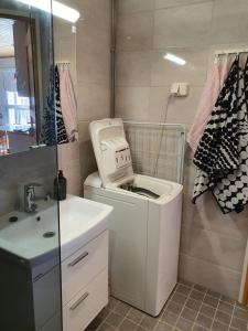サーリセルカにあるRakovalkia Apartmentの洗面台付きの浴室にある洗濯機 +22枚の写真