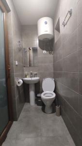 a bathroom with a toilet and a sink at Guesthouse Mabu - 4 Newly Built Rooms in the Heart of Mestia in Mestia