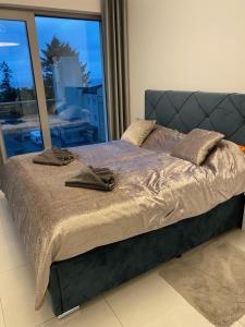łóżko z dwiema poduszkami w sypialni w obiekcie MIĘDZYZDROJE,BALTICUS PROMENADA GWIAZD 14, Apartament z odrębnym salonem i sypialnią z Widokiem na morze w mieście Międzyzdroje