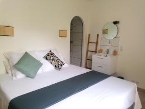 a bedroom with a white bed and a mirror at DEMEURE LE COLOMBIER in Sainte-Croix