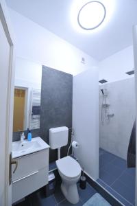a bathroom with a toilet and a sink and a shower at BLISS HOUSE Oradea in Oradea