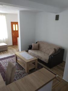 a living room with a couch and a coffee table at Apartmani Tara i Zabojsko Dobrilovina in Mojkovac