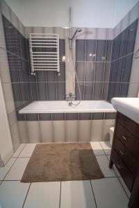 a bathroom with a tub and a shower and a sink at Pod lipami in Lwówek Śląski