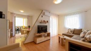 a living room with a couch and a tv at Apartments Dario in Medulin