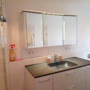 a kitchen with a sink and a mirror at Eligo in Friedrichshafen