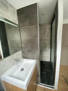 ein Badezimmer mit Waschbecken und Dusche in der Unterkunft Appartement vue Port in Boulogne-sur-Mer