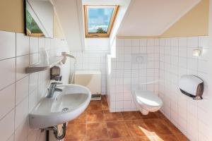 奧拉寧鮑姆的住宿－Elbterrasse Wörlitz，一间带水槽和卫生间的浴室
