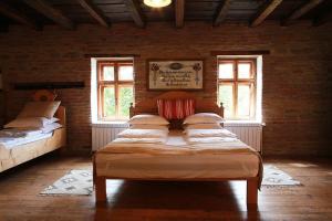 a bedroom with two beds and two windows at La Hansi in Crit in Criţ