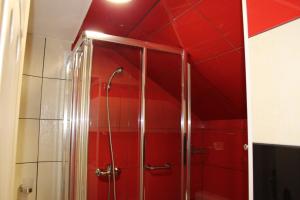 CovaにあるCasa de Casarelhos - Alojamentos - Gerêsの赤い壁のバスルーム(シャワー付) +90枚の写真