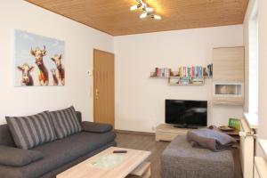 sala de estar con sofá y TV en Ferienwohnung Im Tal Olsberg, en Olsberg