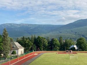 a view of a park with mountains in the background at Mega widok 3 in Szklarska Poręba