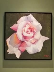 a painting of a pink and white rose at Albergo della Posta in Mondovì