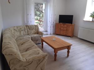 TV a/nebo společenská místnost v ubytování Ferienwohnung Waldblick mit Balkon