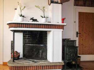 a fireplace with two plants on top of it at Chalet Skeisvegen - OPP208 by Interhome in Svingvoll