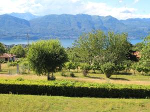 a field with trees and mountains in the background at Chalet Gallina by Interhome in Castelveccana
