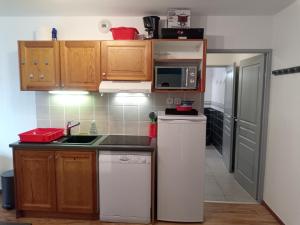 una pequeña cocina con fregadero y nevera. en Au bon endroit N2 - Appartement 2 pièces 7 personnes - proche pistes - Belle vue, en Orcières