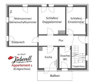 Grundriss eines Hauses in der Unterkunft Liebevoll Gästewohnungen in Alpirsbach
