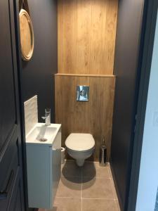 ein kleines Bad mit WC und Waschbecken in der Unterkunft le clos 7 in Le Mans