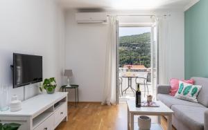 a living room with a couch and a tv at Apartments Silvija in Mokošica