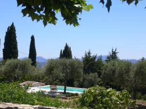 una piscina en un jardín con árboles en B&B Charming room with view, en Montauroux