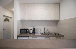 a small kitchen with a sink and a microwave at Studio Apartment Urke in Budva