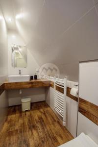 ein Bad mit einem Waschbecken und einem Spiegel in der Unterkunft KUROSOWY POTOK NOCLEGI ZAKOPANE CENTRUM in Zakopane