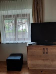 Televízia a/alebo spoločenská miestnosť v ubytovaní Alblerhof