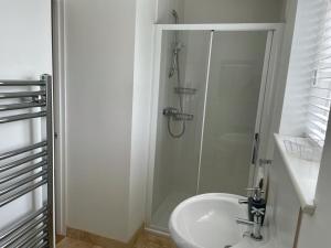 a bathroom with a shower and a sink at Number 15 in Norwich