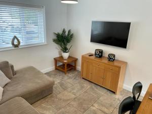 a living room with a couch and a flat screen tv at Number 15 in Norwich