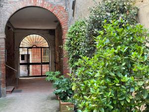 an entrance to a building with an archway with plants at Magno Luxury Apt Canal View in Venice