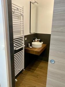 a bathroom with a sink and a mirror at AFFITTACAMERE DA ANDRE E MARY in Venzone +15 photos